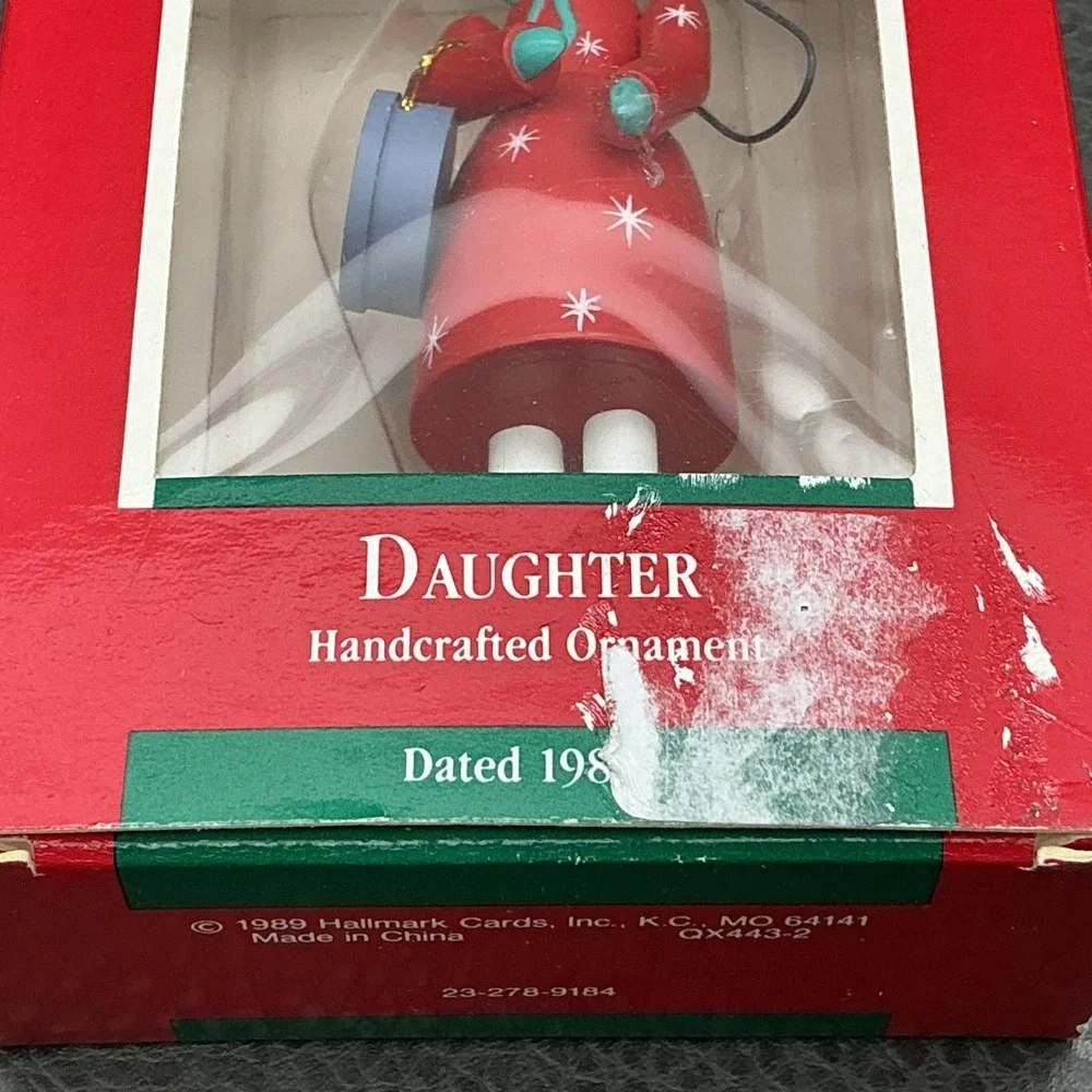 Vintage 1989 Hallmark Daughter Keepsake Christmas Ornament Red Snowflakes W Box